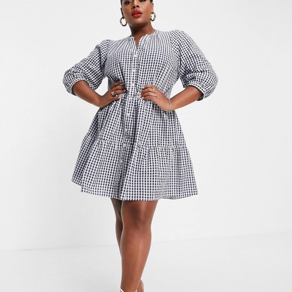 ASOS Curve Dresses & Skirts - Forever New Curve Navy Gingham Dress